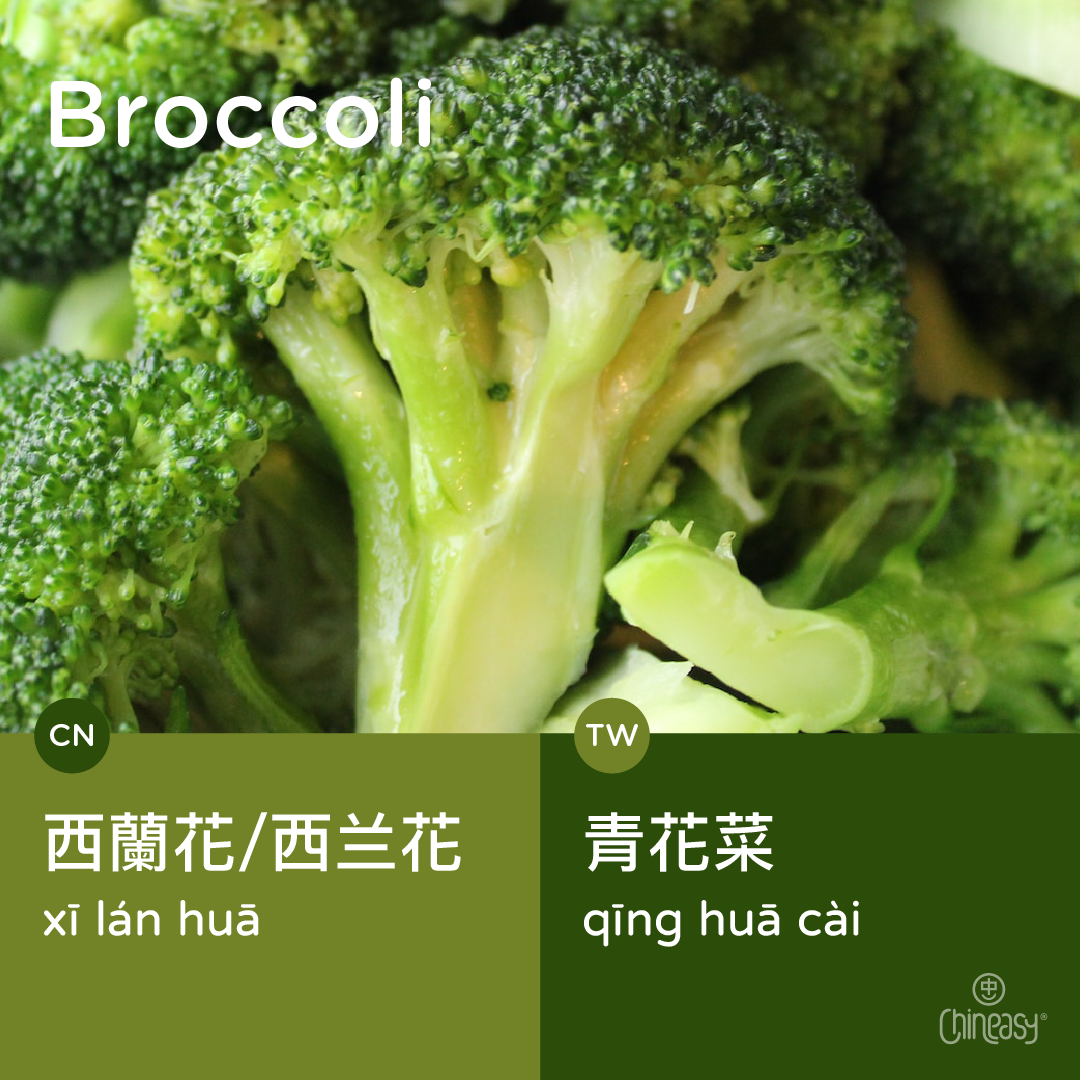 Broccoli: 西兰花 in China vs 青花菜 in Taiwan